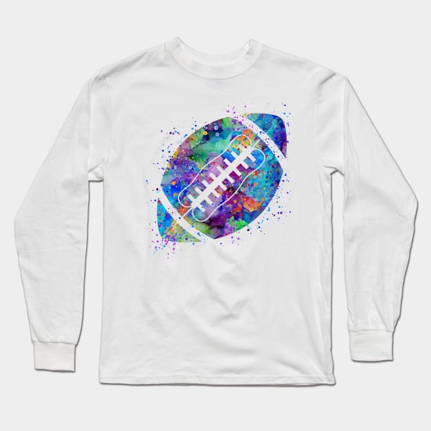 American Football Ball Watercolor Long Sleeve T-Shirt by LotusGifts